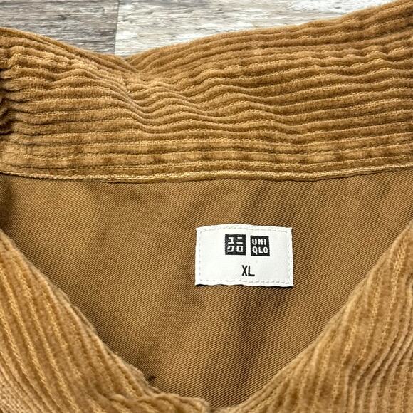 UNIQLO Tan Mens XL Button Up Long Sleeve Retro Granola Corduroy Shirt Shacket - Picture 4 of 9